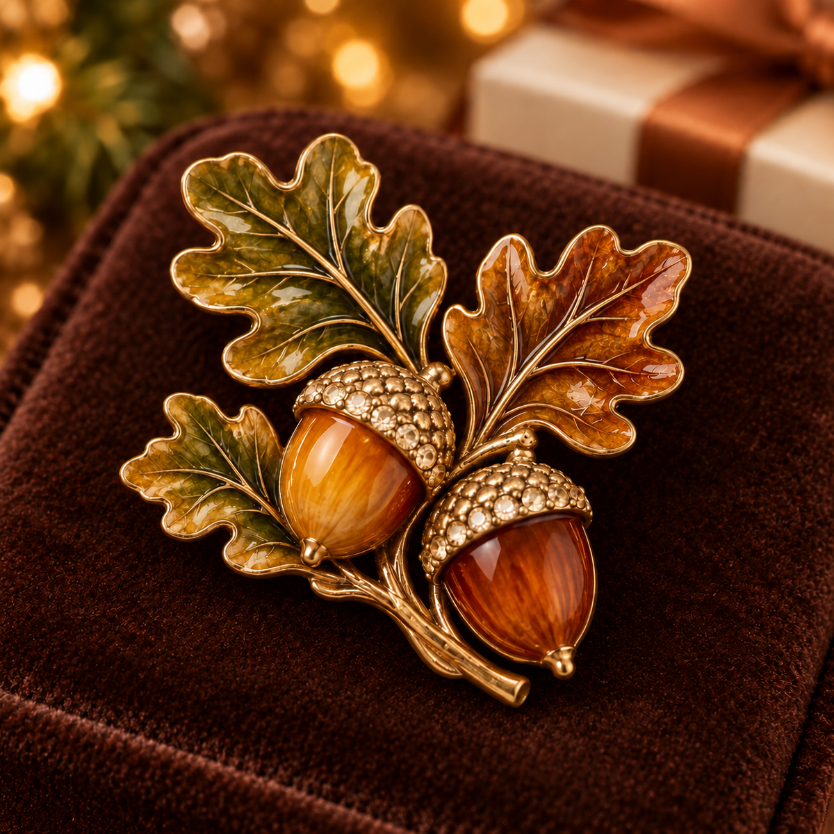 Golden Oak Acorn 🍂 Autumn Woodland Enamel Brooch
