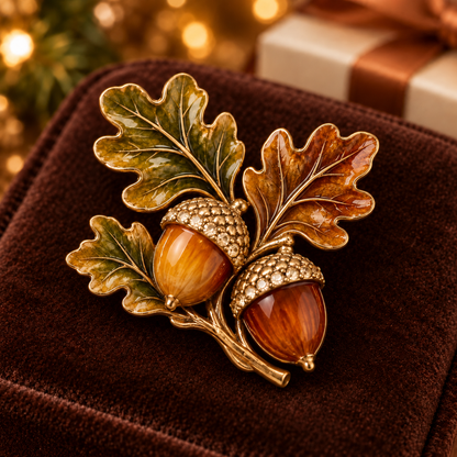 Golden Oak Acorn 🍂 Autumn Woodland Enamel Brooch