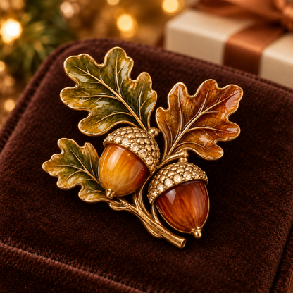 Golden Oak Acorn 🍂 Autumn Woodland Enamel Brooch
