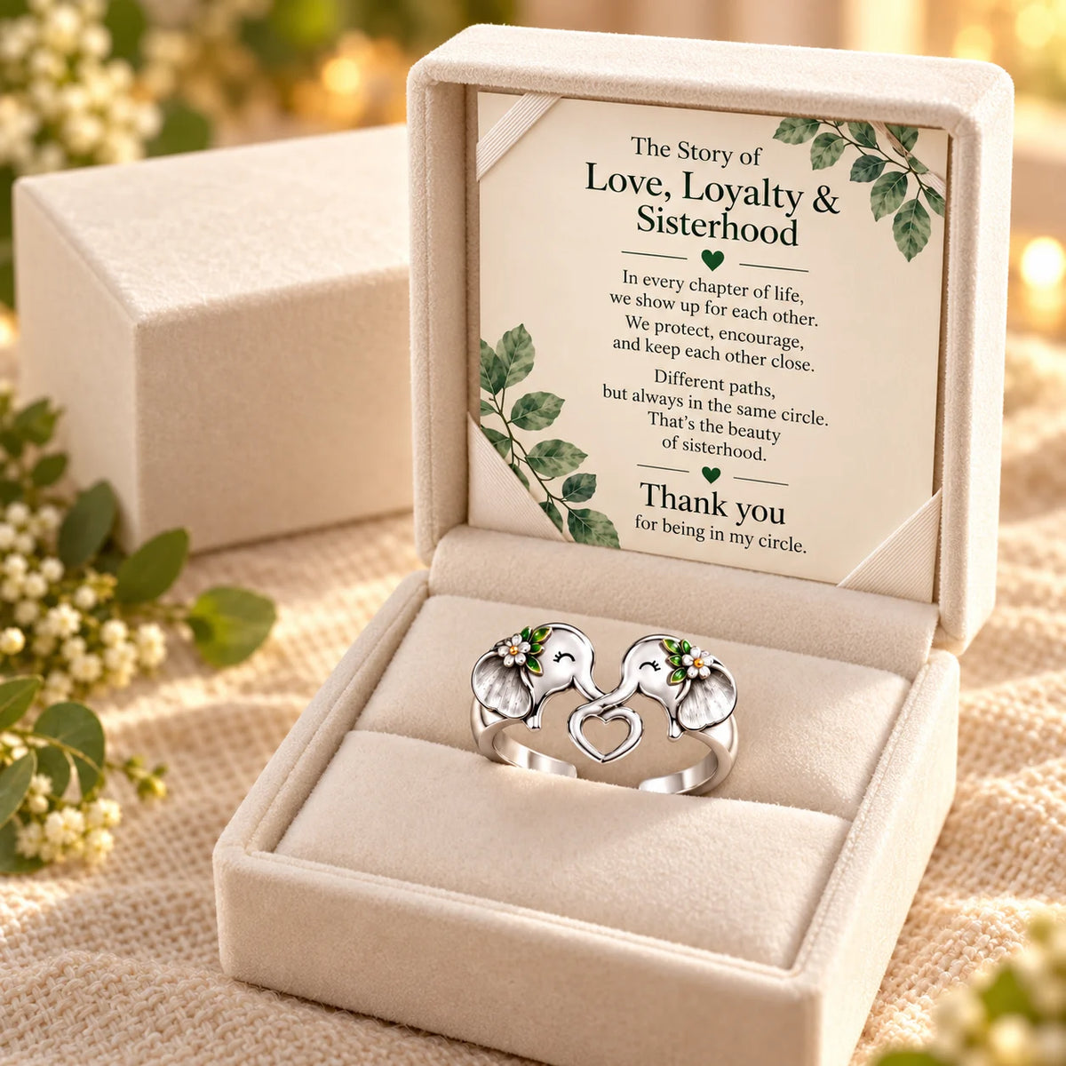 🐘 Pure Silver Elephant Heart Ring – Meaningful Sisterhood & Best Friend Gift With Message Card