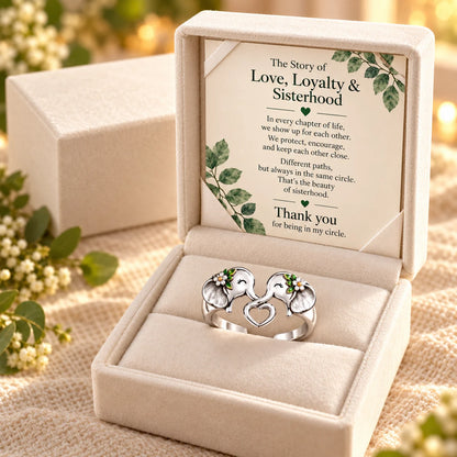 🐘 Pure Silver Elephant Heart Ring – Meaningful Sisterhood & Best Friend Gift With Message Card