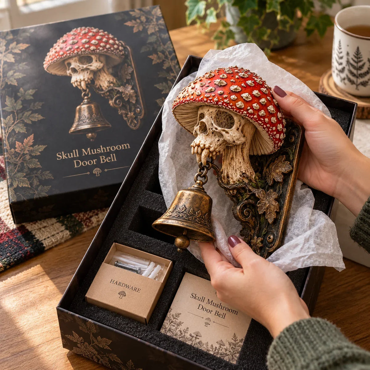 💀🍄 Skullcap Guardian™ – Gothic Mushroom Skull Door Bell With Vintage Bronze Chime