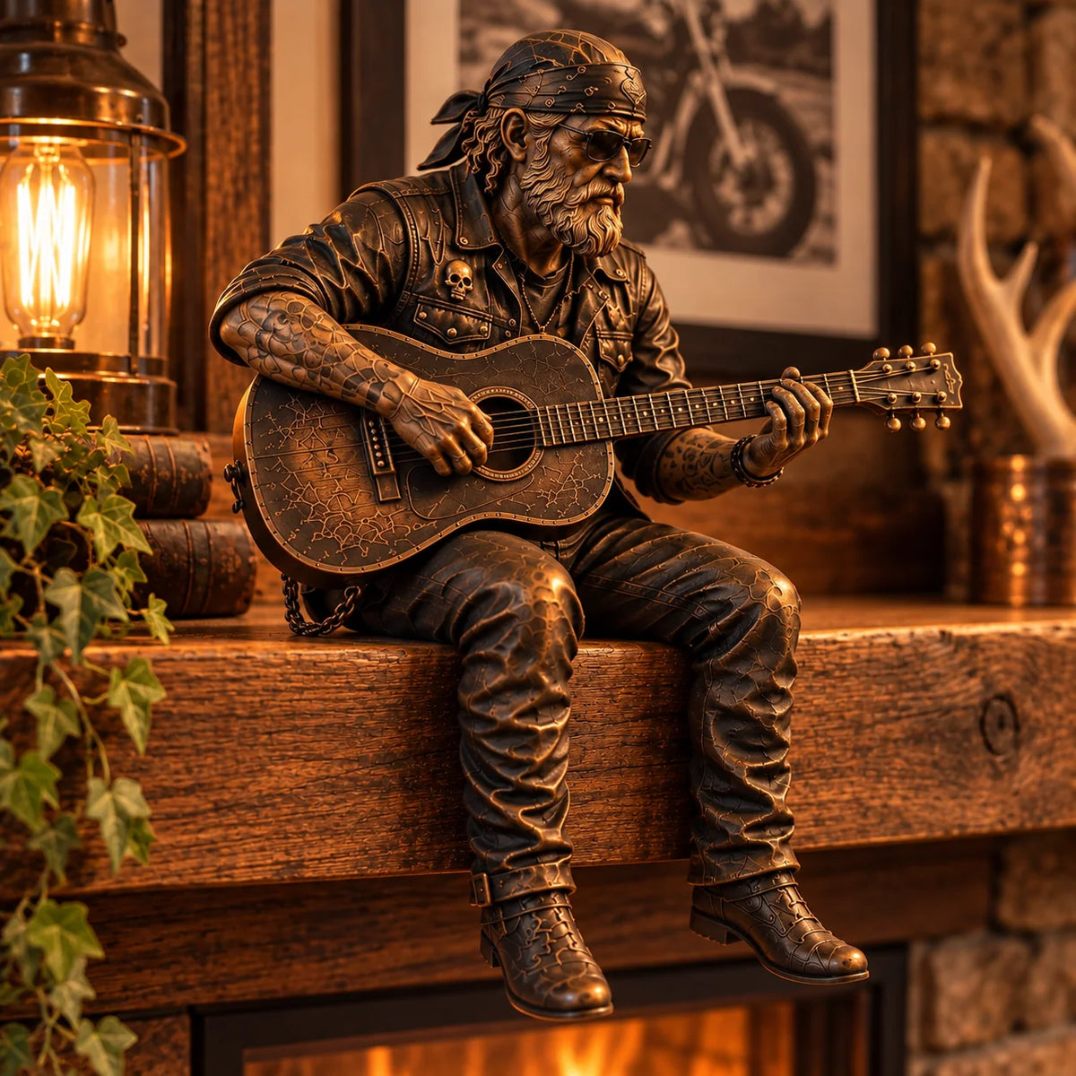 ⭐Old Biker Soul Shelf Sitter Collection – Rustic Motorcycle Rider Figurines For Men