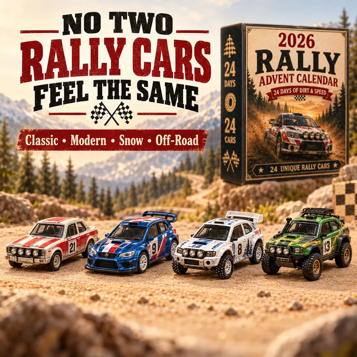 🏎️ 2026 Rally Racing Advent Calendar – 24 Days of Dirt & Speed, 24 Collectible Rally Cars