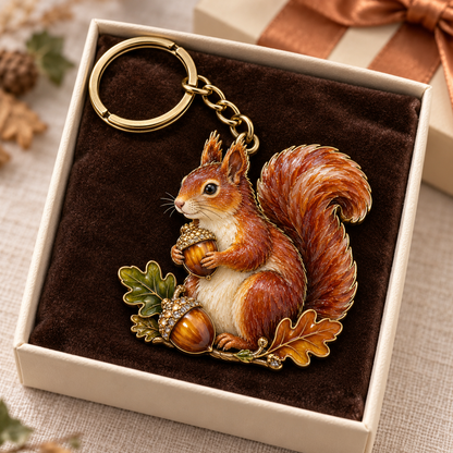 AUTUMN WOODLAND SQUIRREL 🍂 Oak & Acorn Keepsake Keyring