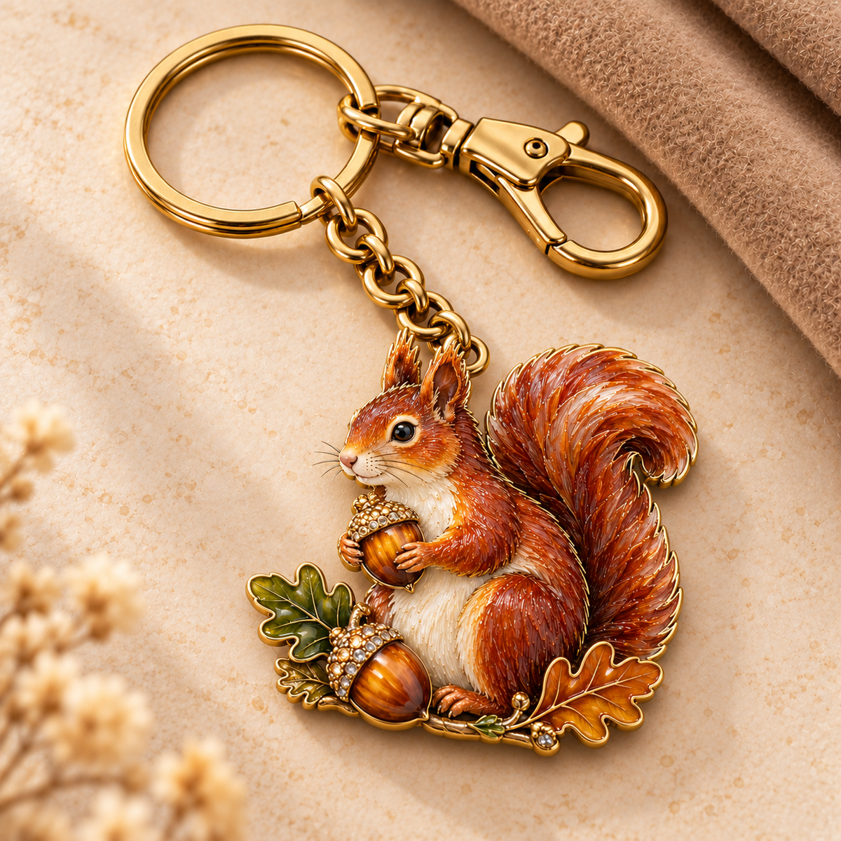 AUTUMN WOODLAND SQUIRREL 🍂 Oak & Acorn Keepsake Keyring