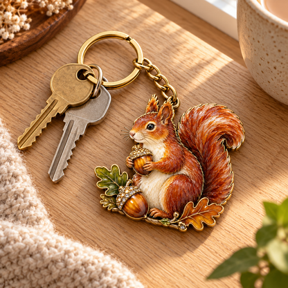 AUTUMN WOODLAND SQUIRREL 🍂 Oak & Acorn Keepsake Keyring