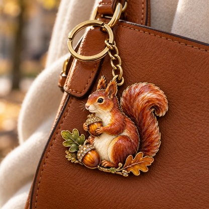 AUTUMN WOODLAND SQUIRREL 🍂 Oak & Acorn Keepsake Keyring