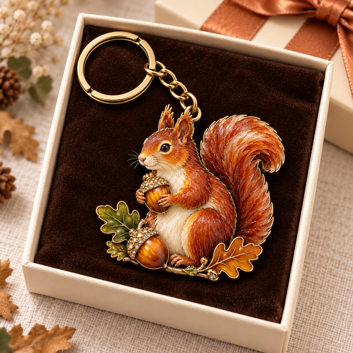 AUTUMN WOODLAND SQUIRREL 🍂 Oak & Acorn Keepsake Keyring