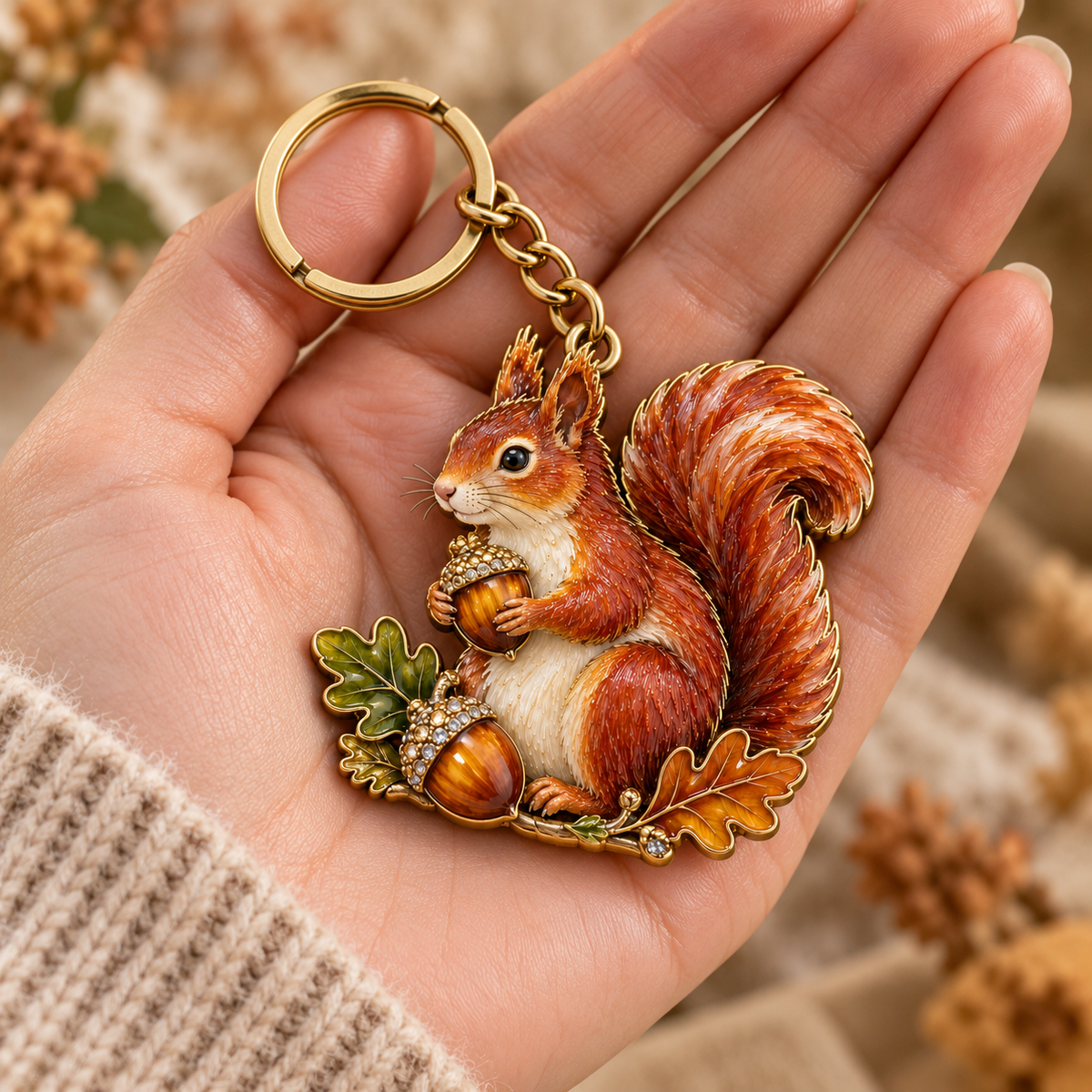 AUTUMN WOODLAND SQUIRREL 🍂 Oak & Acorn Keepsake Keyring