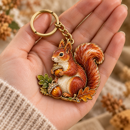 AUTUMN WOODLAND SQUIRREL 🍂 Oak & Acorn Keepsake Keyring
