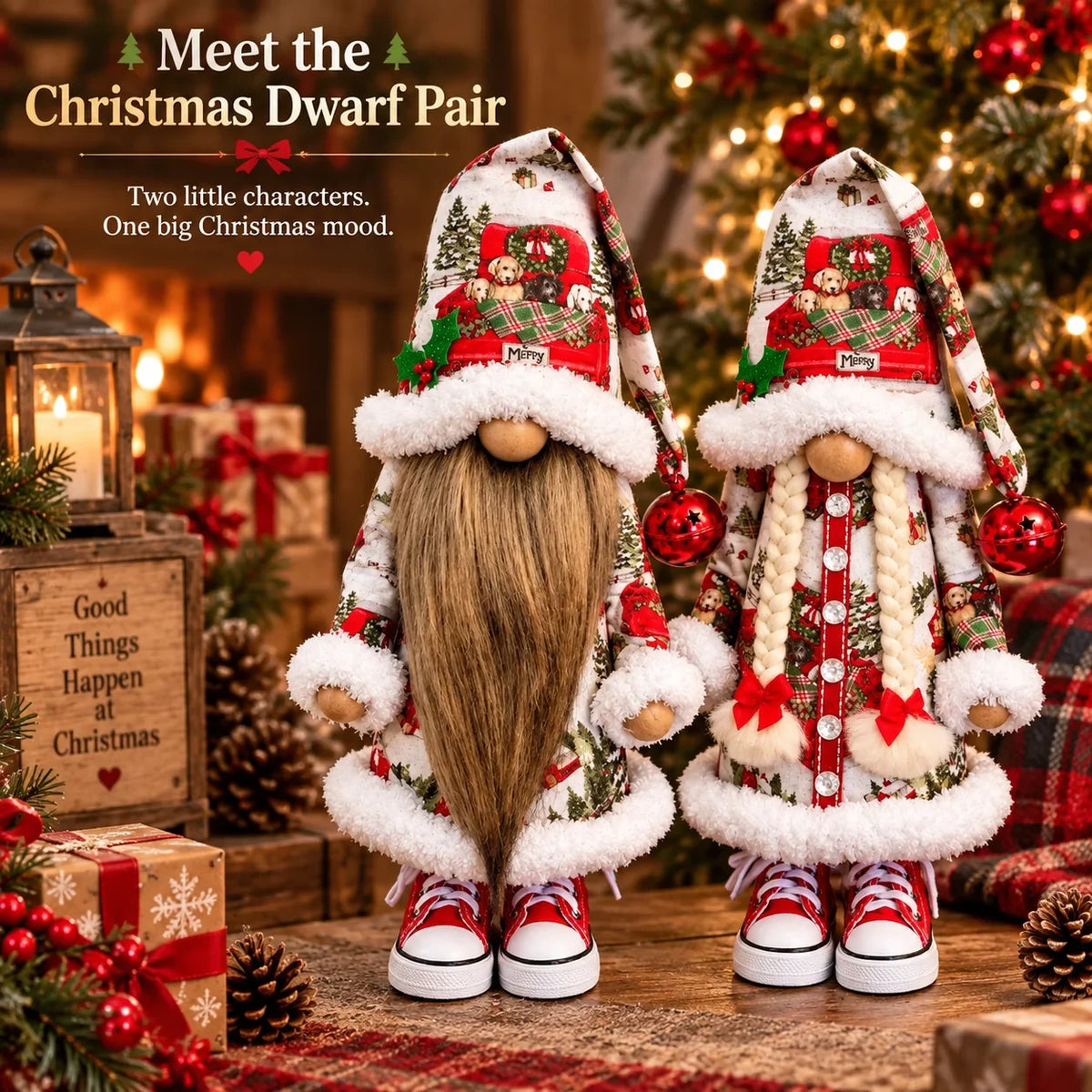 🎄 Festive Dwarf Couple Long Beard & Braided Hair Christmas Figurines🌟🌟