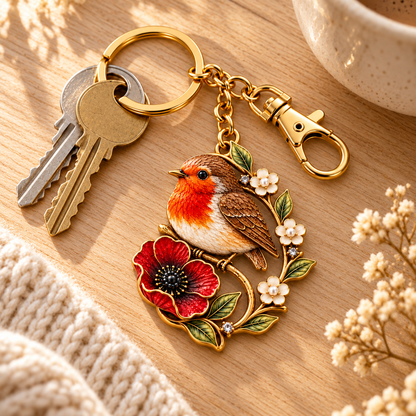ROBIN & POPPY PEARL REMEMBRANCE KEYRING ❤️ A Gentle Tribute To Carry Every Day