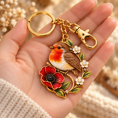 ROBIN & POPPY PEARL REMEMBRANCE KEYRING ❤️ A Gentle Tribute To Carry Every Day