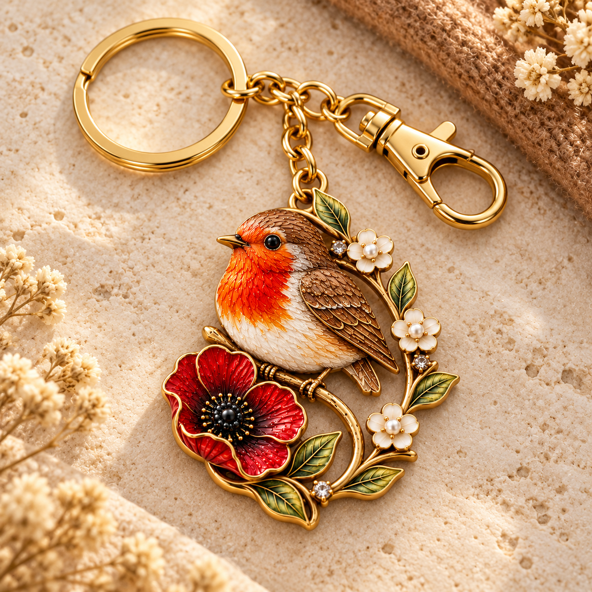 ROBIN & POPPY PEARL REMEMBRANCE KEYRING ❤️ A Gentle Tribute To Carry Every Day