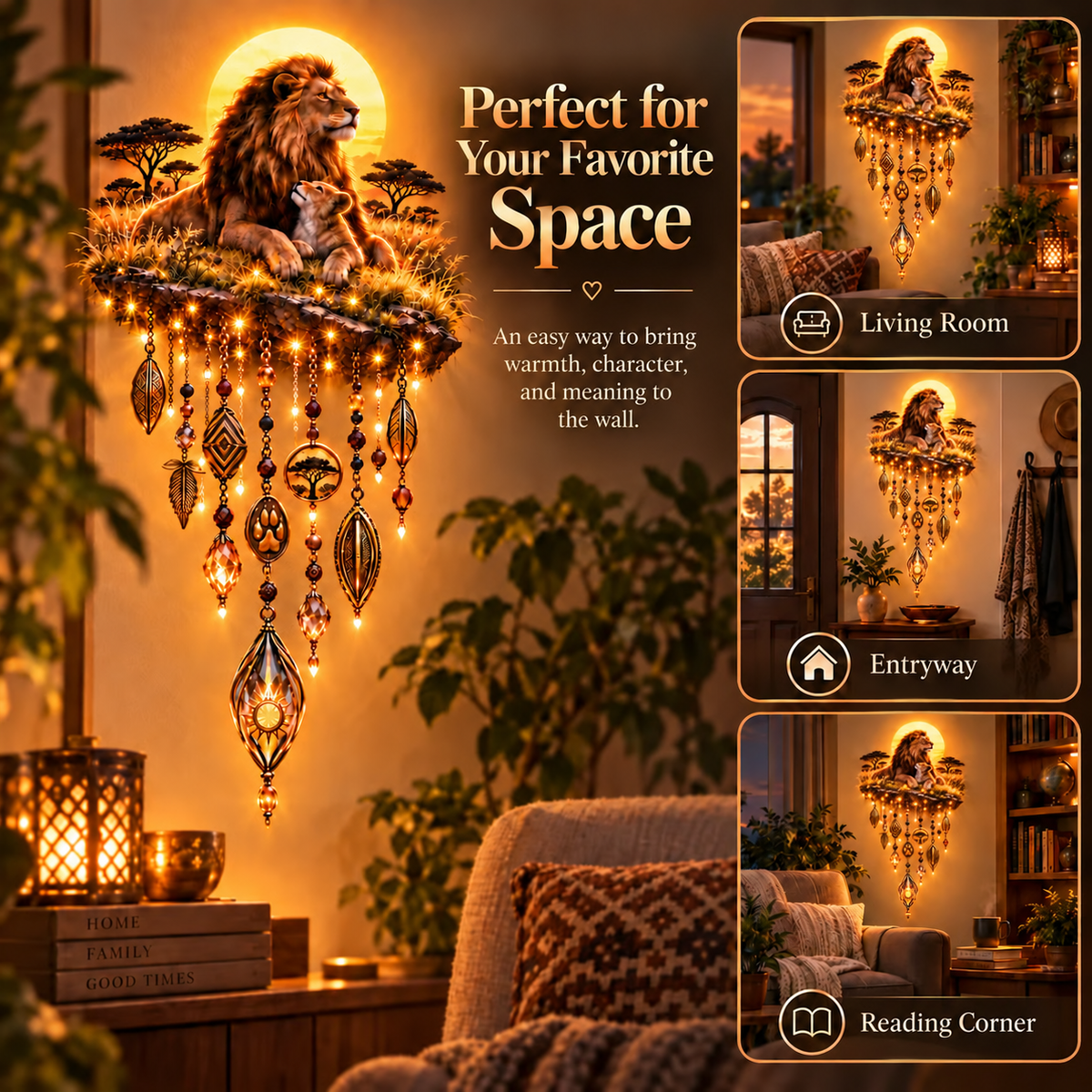 Majestic Savannah Family Glow™ – Lion & Cub Illuminated Wall Decor