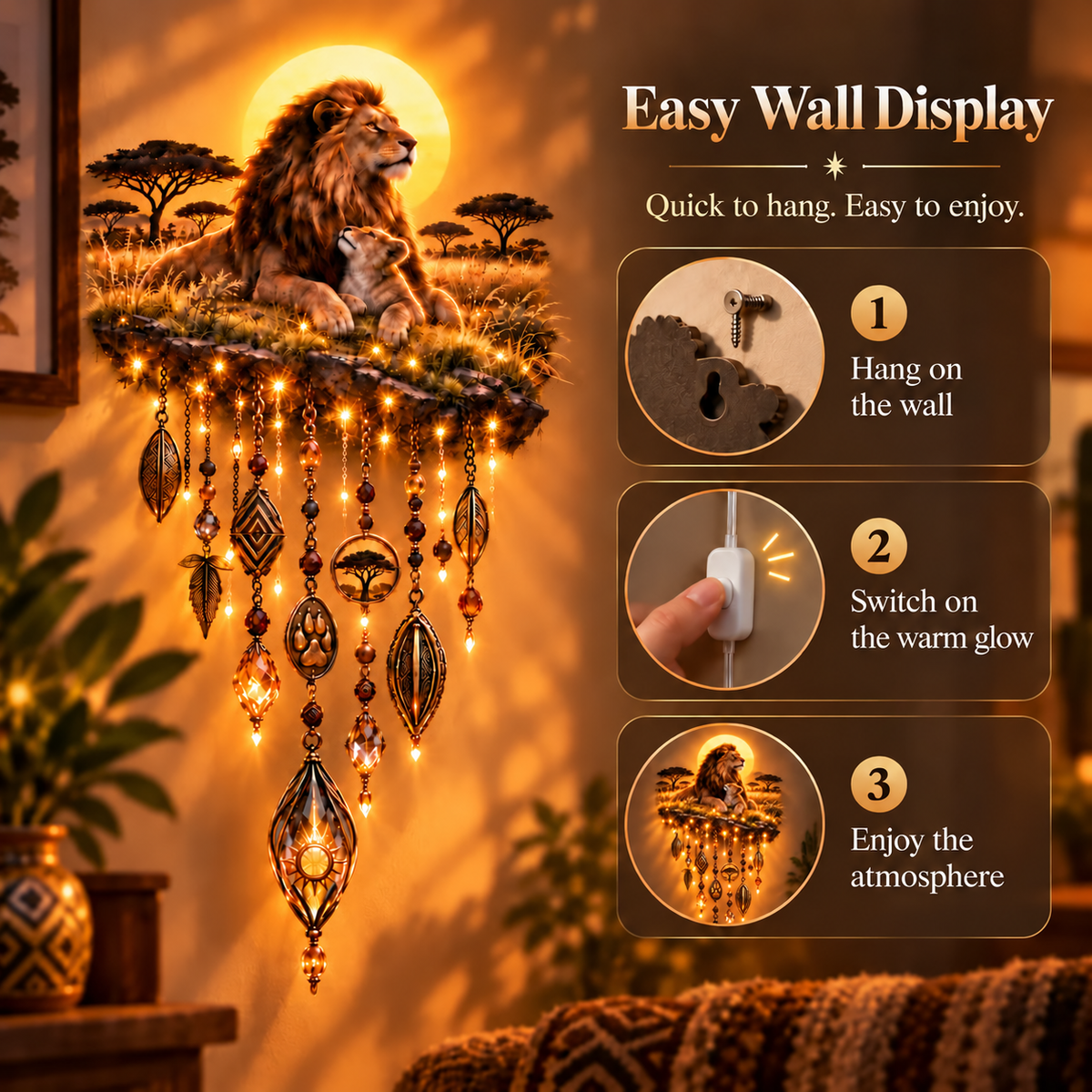 Majestic Savannah Family Glow™ – Lion & Cub Illuminated Wall Decor