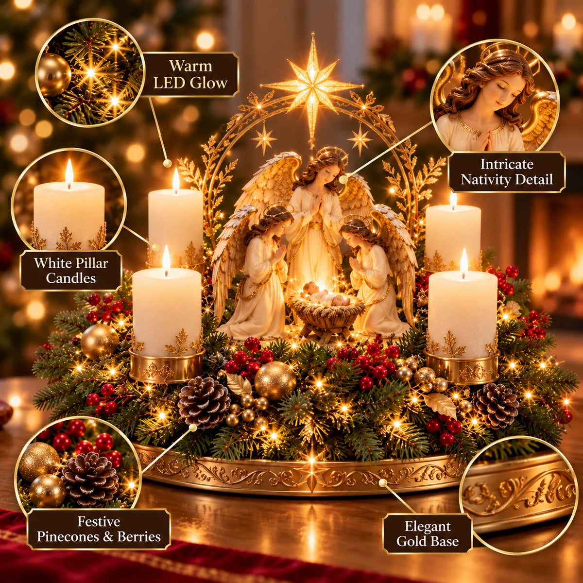 ✨ Lighted Nativity Christmas Centerpiece – Holy Family Advent Candle Decor & Religious Christmas Table Decor