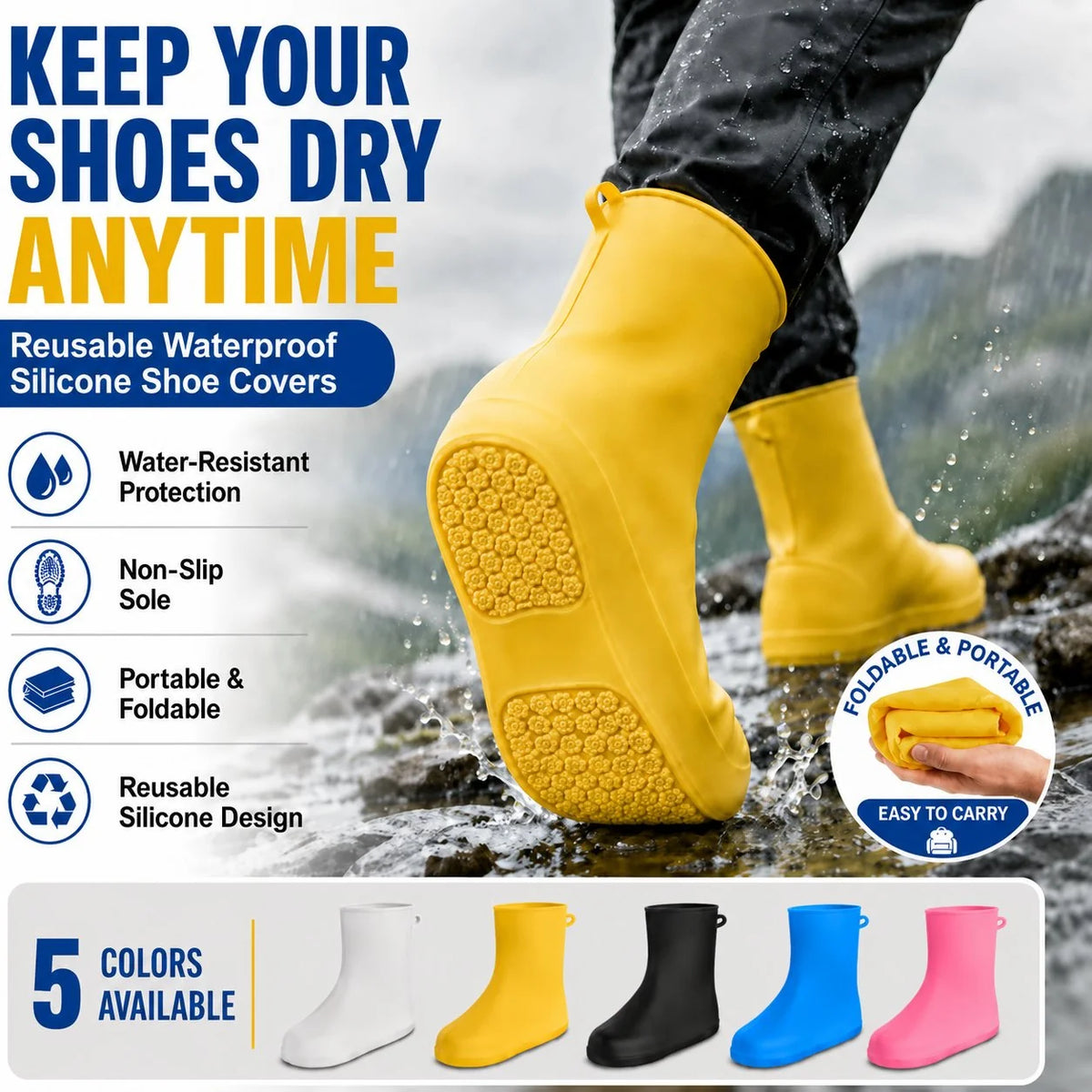 🌧️Heavy-Duty Non-Slip Reusable Waterproof Shoe Covers – Keep Shoes Clean & Dry