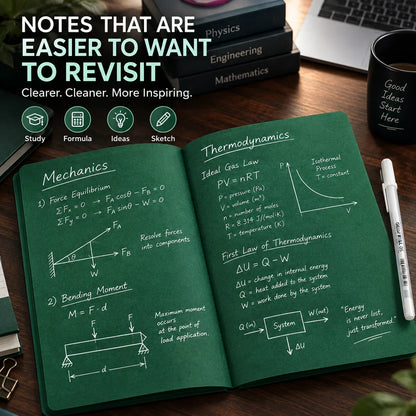 Deep Green Blank Notebook With White Gel Pen | Aesthetic Writing & Sketch Journal