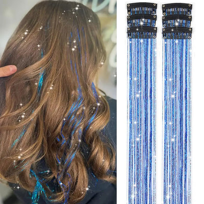 ✨ Clip in Hair Tinsel 24 Inch | 6 Pcs Glitter Fairy Hair Extensions 🥳