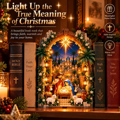 ✨ Lighted Bethlehem Nativity Book Nook – Christmas Building Block Display Of Faith