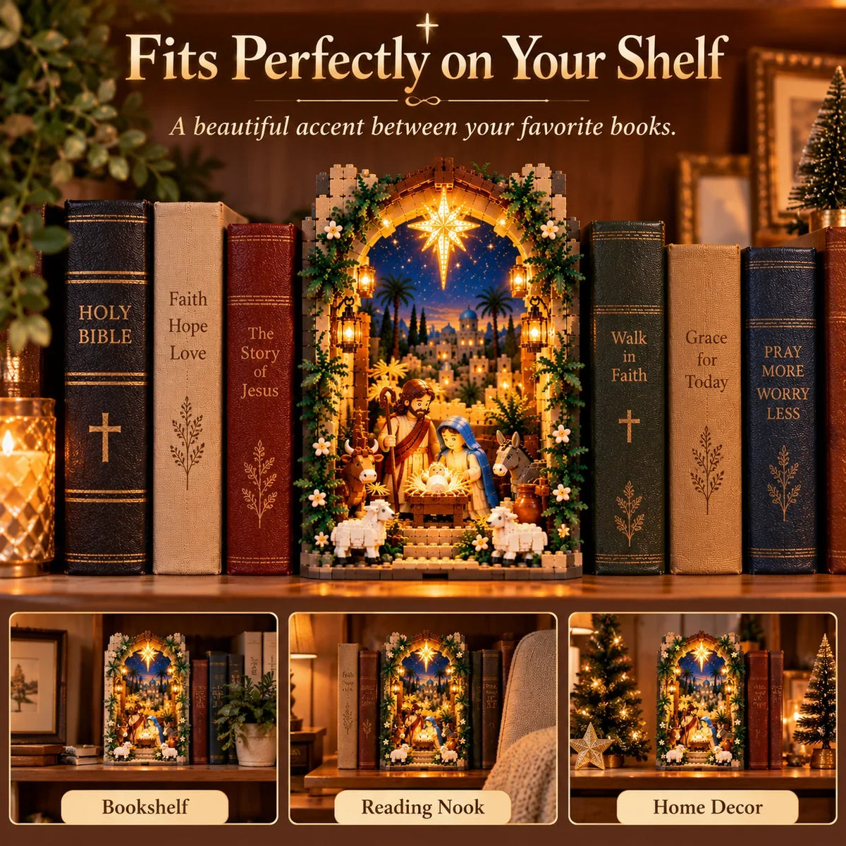 ✨ Lighted Bethlehem Nativity Book Nook – Christmas Building Block Display Of Faith
