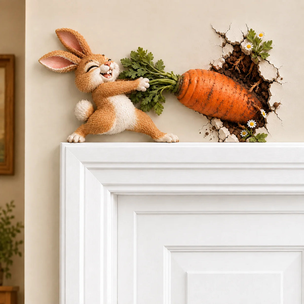 🐰 Funny Bunny Pulling Carrot Wall Decor