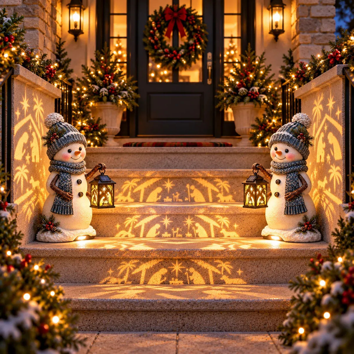 ⛄️🎄snowman Nativity Glow™ – Solar Christmas Step Light With Holy Family Projection🌙