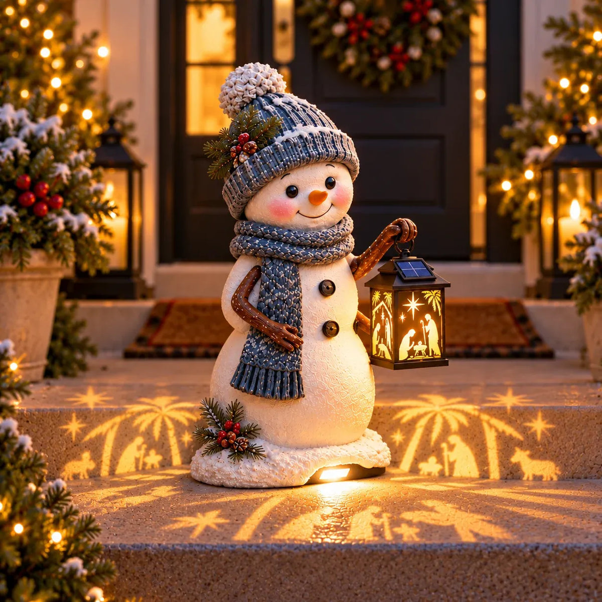 ⛄️🎄snowman Nativity Glow™ – Solar Christmas Step Light With Holy Family Projection🌙