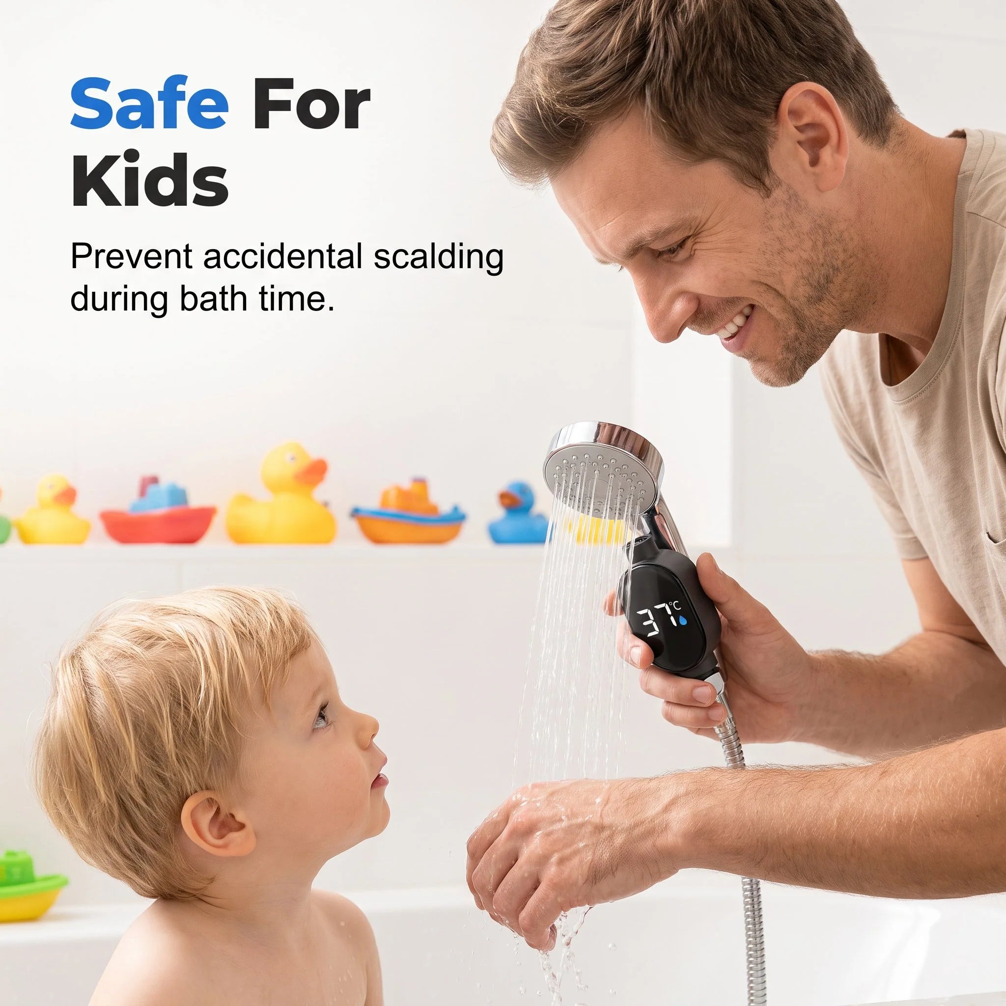 LED shower thermometer display and connector