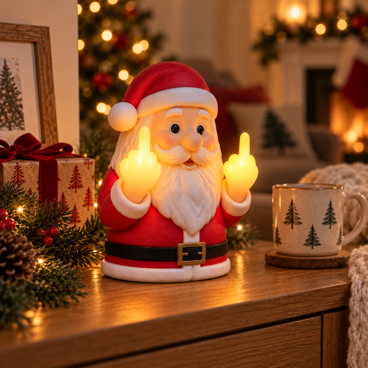 Glowing Middle Finger Santa Lamp, Fun Festive Desk Ornament For Holiday