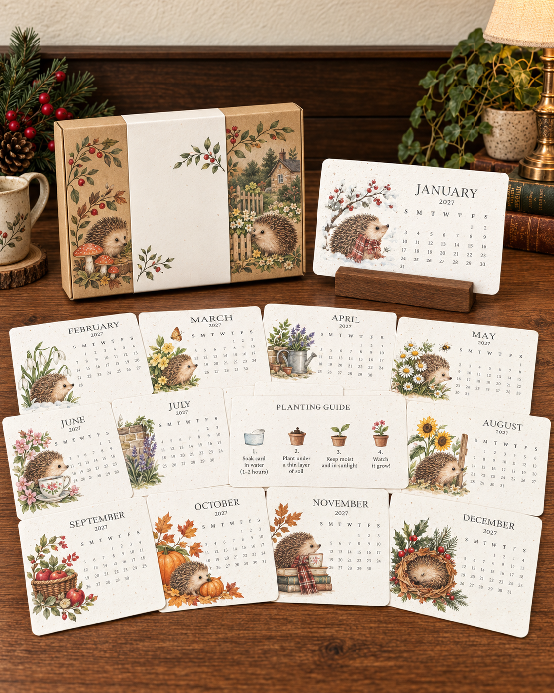 🦔 2027 Hedgehog Cottage Desk Calendar