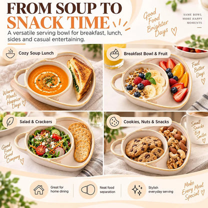 Ceramic Soup & Toasty Bowls with Handles – Rustic Reactive Glaze Design