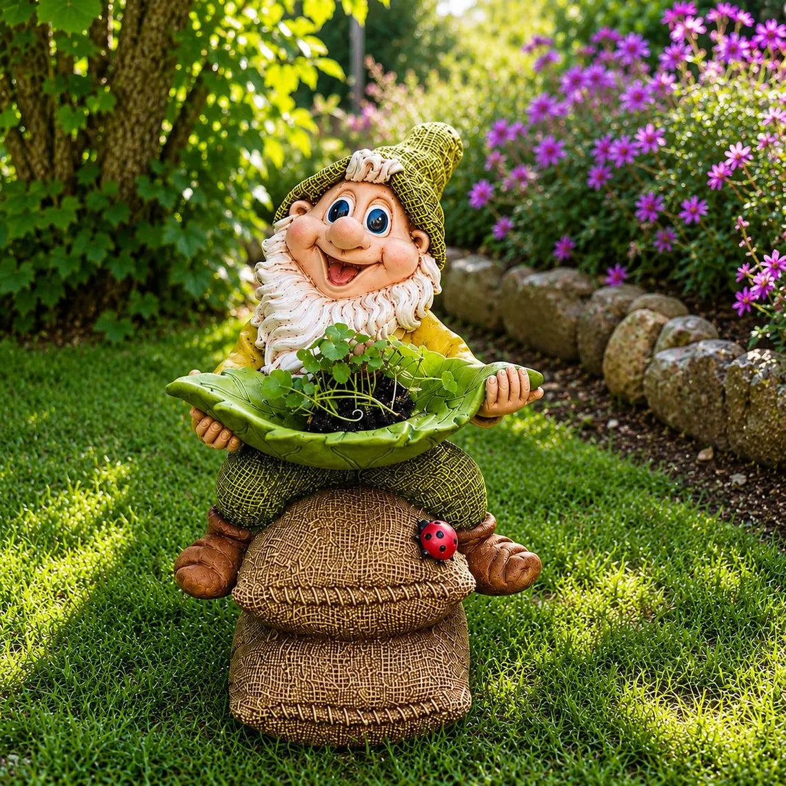 🍃 Birdie Butler Gnome™ — Whimsical Leaf Feeder Garden Statue