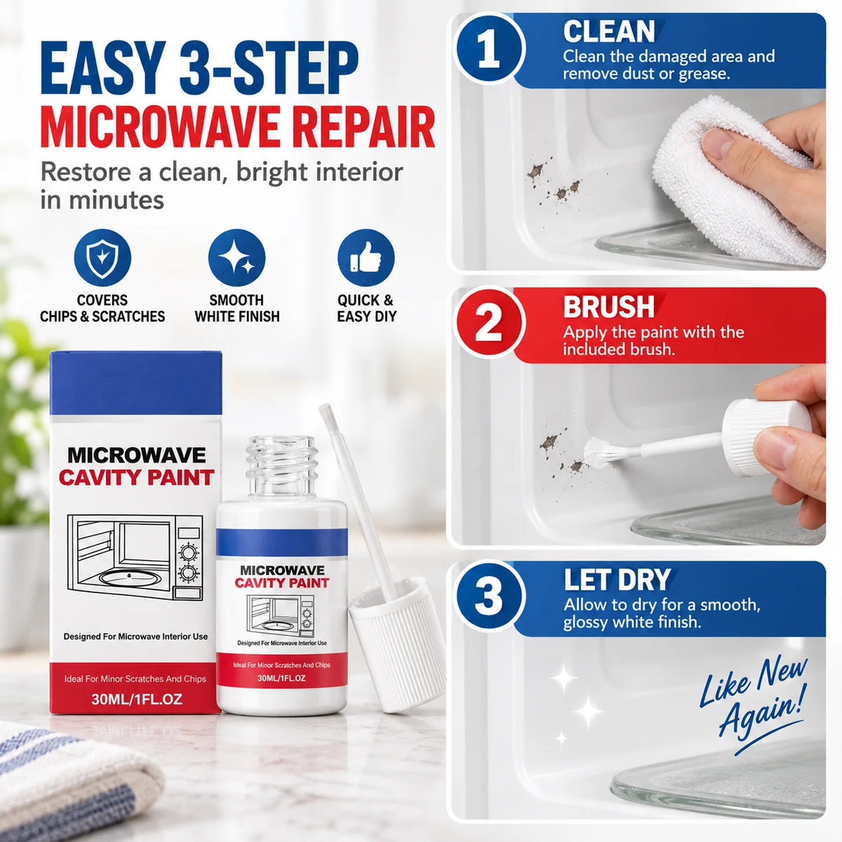 Microwave Cavity Paint – High-Gloss White Microwave Interior Repair Paint With Built-In Brush
