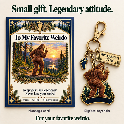 🔥Last Day 50% OFF "To My Favorite Weirdo" Funny Bigfoot Keychain & Gift Card Set 🌲🍑 - Sassy Gag Gift for Best Friends