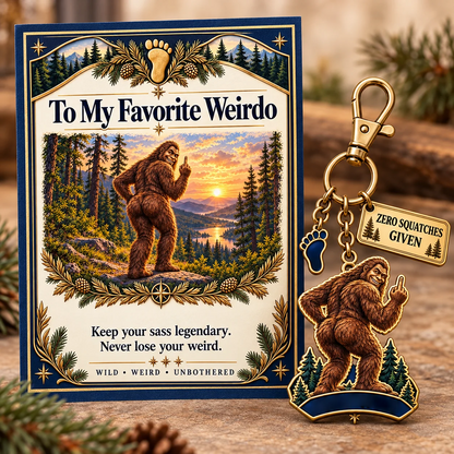🔥Last Day 50% OFF "To My Favorite Weirdo" Funny Bigfoot Keychain & Gift Card Set 🌲🍑 - Sassy Gag Gift for Best Friends