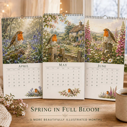 2027 Robin Seasons Calendar – British Countryside Garden Bird Wall Calendar & Gift for Bird Lovers