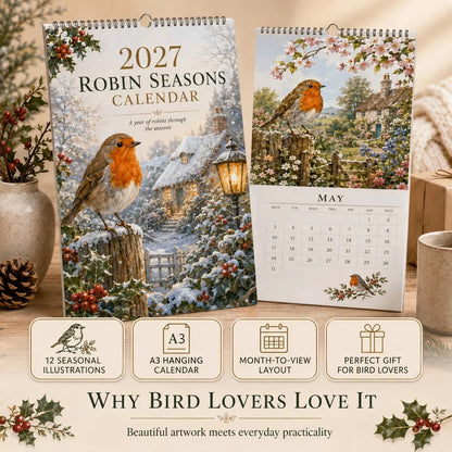 2027 Robin Seasons Calendar – British Countryside Garden Bird Wall Calendar & Gift for Bird Lovers