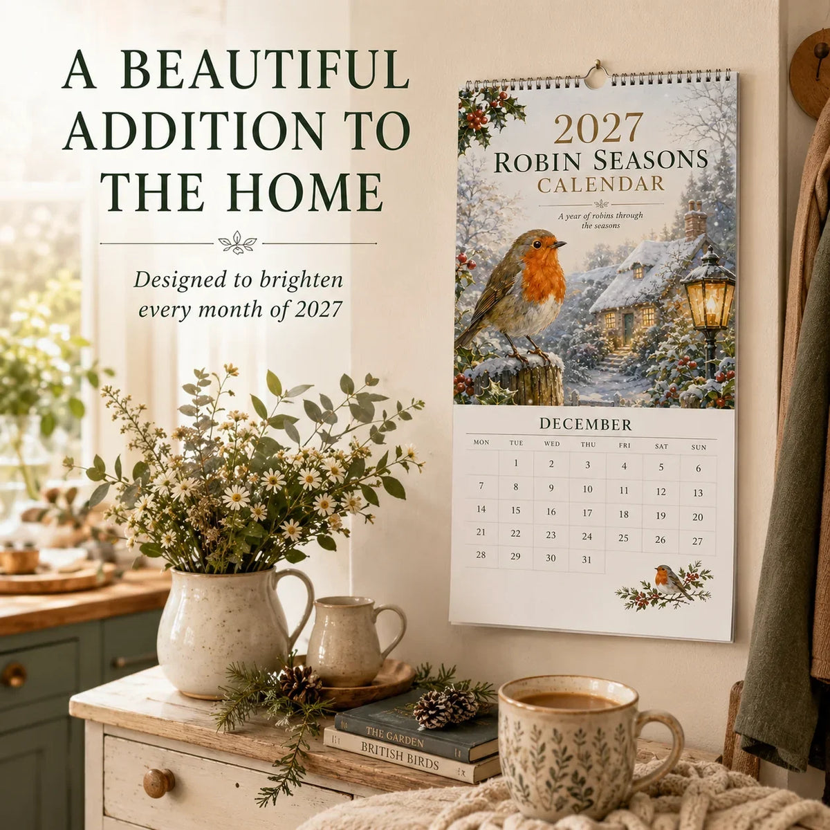 2027 Robin Seasons Calendar – British Countryside Garden Bird Wall Calendar & Gift for Bird Lovers