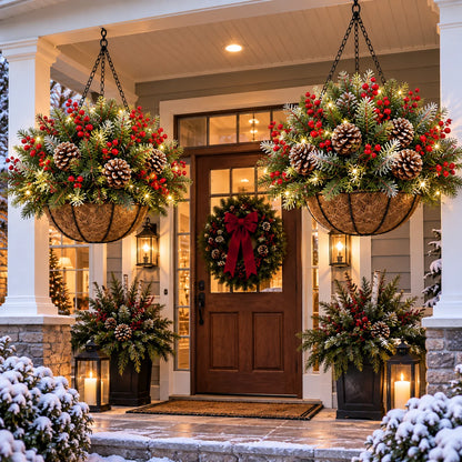🎄 Last Day 49% OFF 🏆 Pre-Lit Christmas Hanging Basket | Pre-lit, weather-resistant, and zero maintenance🏆