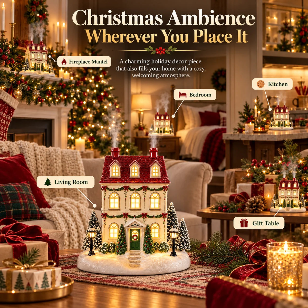 🎄 Christmas Cottage Aroma Diffuser – Cozy Glow & Festive Mist for a Magical Holiday ✨