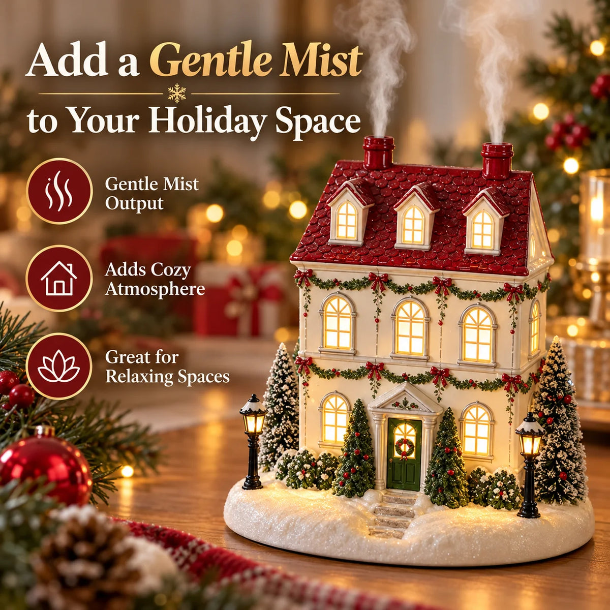 🎄 Christmas Cottage Aroma Diffuser – Cozy Glow & Festive Mist for a Magical Holiday ✨