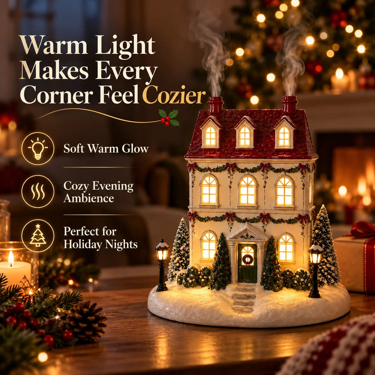 🎄 Christmas Cottage Aroma Diffuser – Cozy Glow & Festive Mist for a Magical Holiday ✨