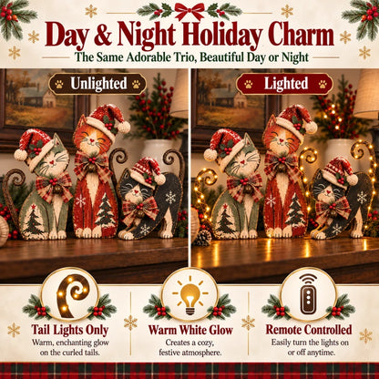 Vintage Lighted Christmas Cat Trio