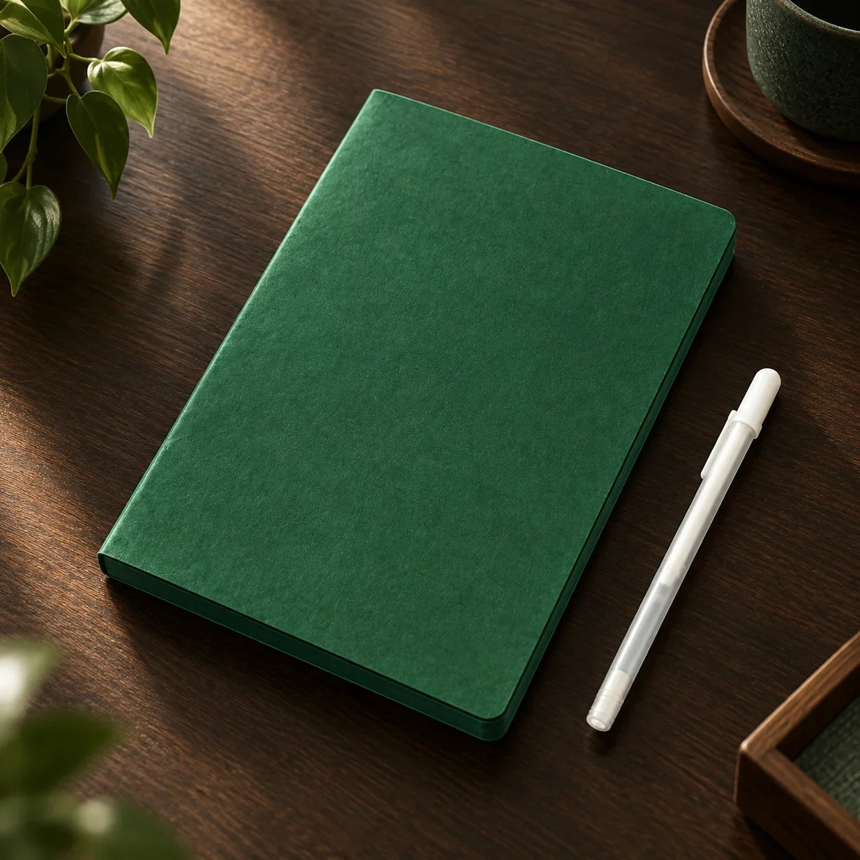Deep Green Blank Notebook With White Gel Pen