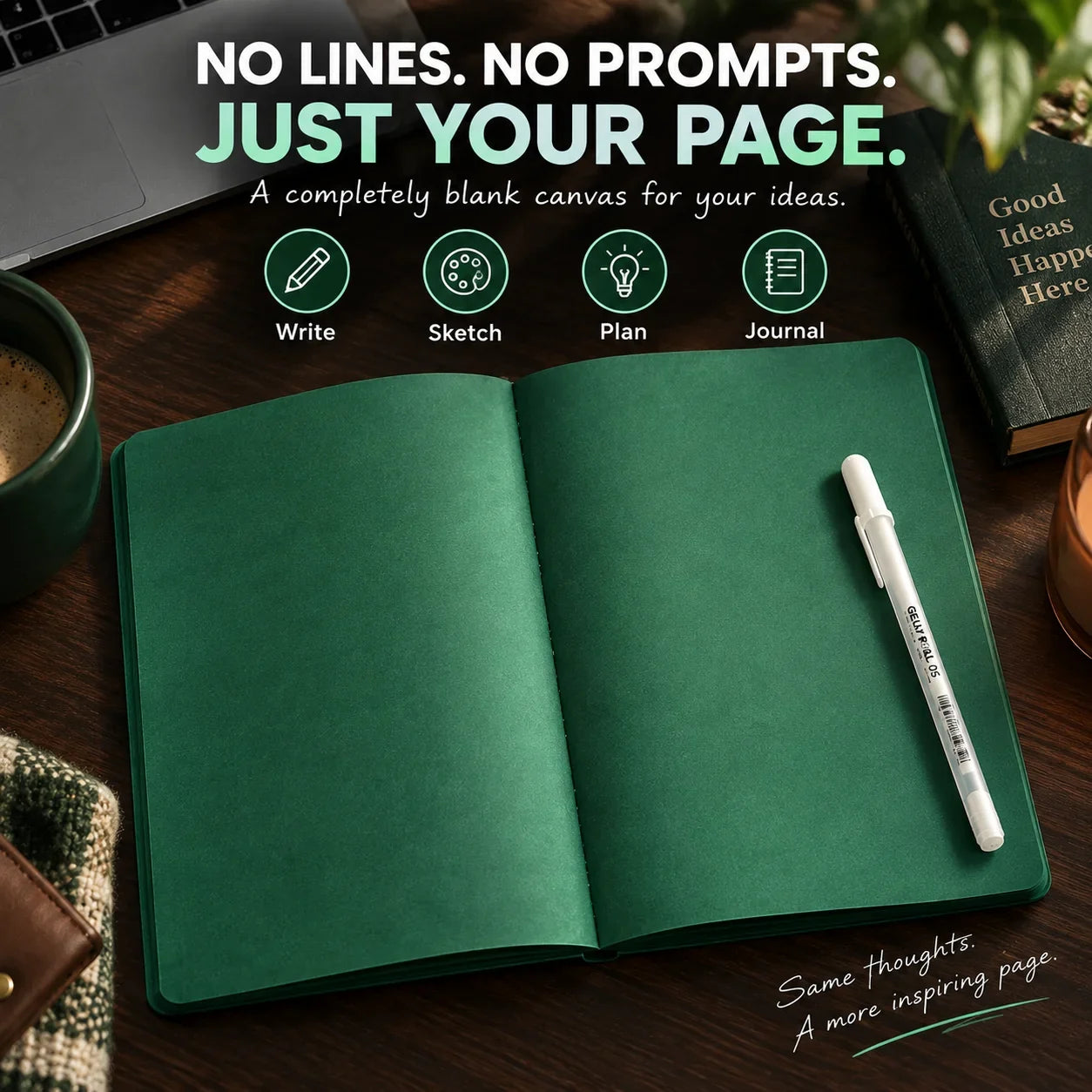 Deep Green Blank Notebook With White Gel Pen
