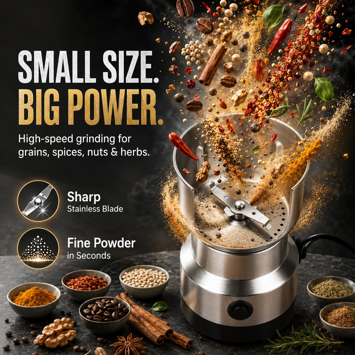 🌿high-speed Stainless Steel Grain Grinder