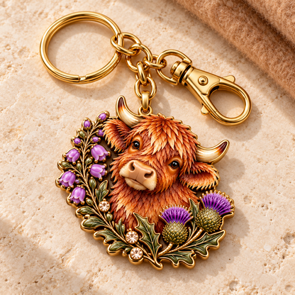 Highland Cow & Thistle 🏴󠁧󠁢󠁳󠁣󠁴󠁿 Scottish Heritage Keepsake Keyring